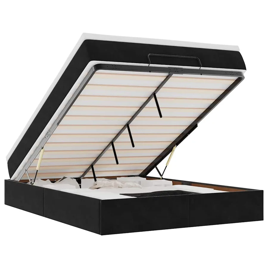 Cadre de lit ottoman avec matelas noir 140x200 cm velours - 2
