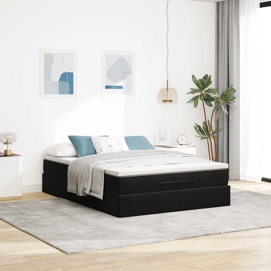 Cadre de lit ottoman avec matelas noir 140x200 cm velours - 3