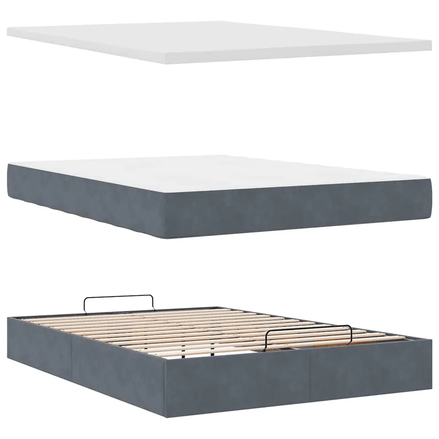 Cadre de lit ottoman avec matelas gris foncé 140x200 cm velours - 10