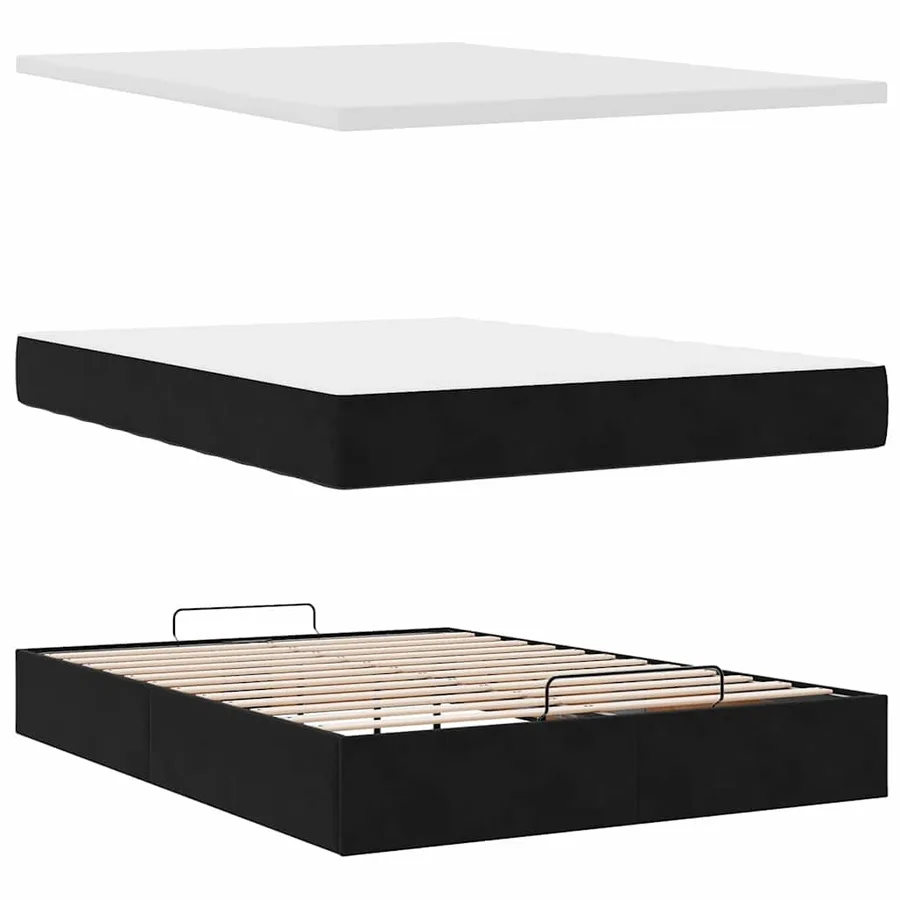 Cadre de lit ottoman avec matelas noir 140x200 cm velours - 12
