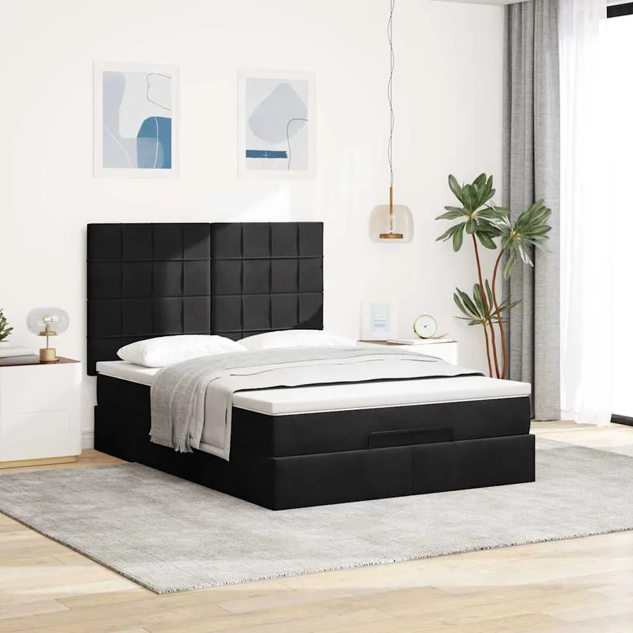 Cadre de lit ottoman avec matelas noir 140x200 cm velours - 4