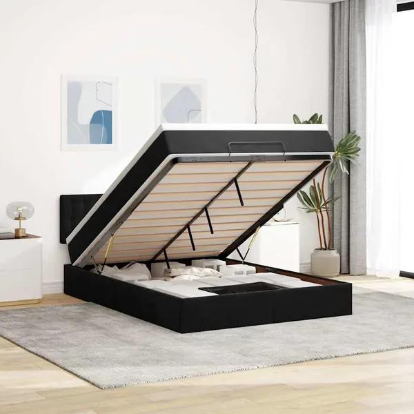 Cadre de lit ottoman avec matelas noir 140x200 cm velours