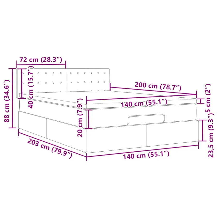 Cadre de lit ottoman avec matelas noir 140x200 cm velours - 18