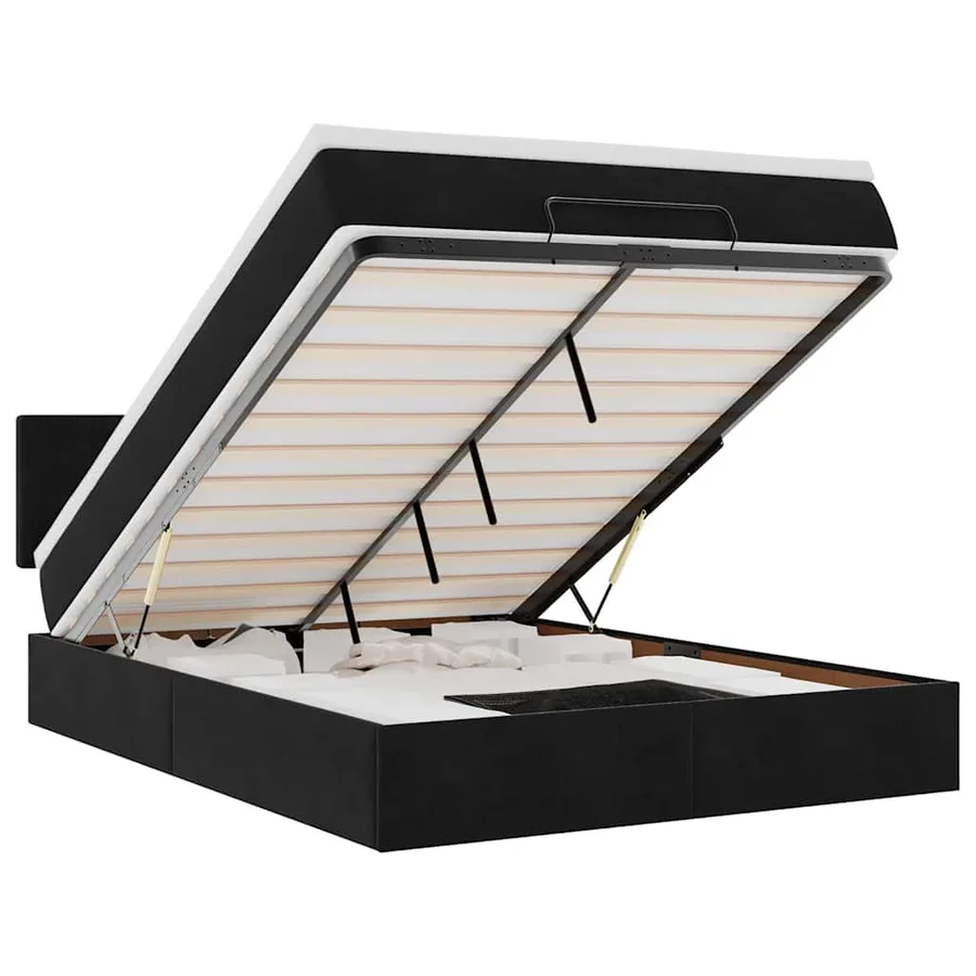Cadre de lit ottoman avec matelas noir 140x200 cm velours - 2