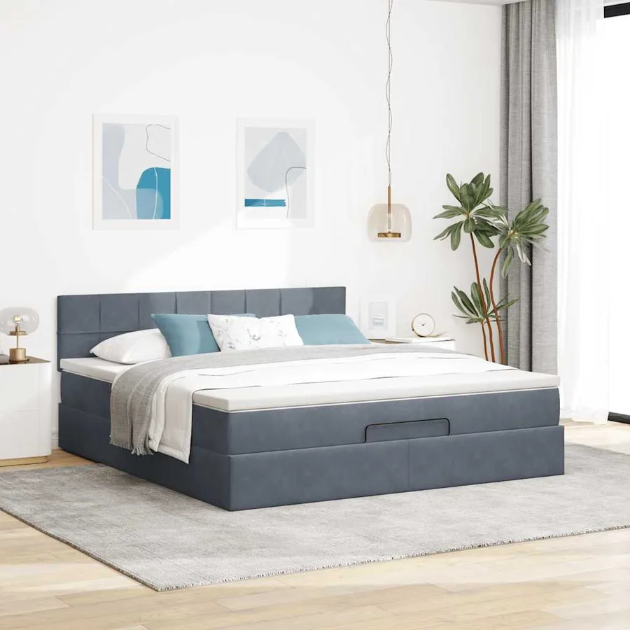 Cadre de lit ottoman avec matelas gris foncé 160x200 cm velours - 3
