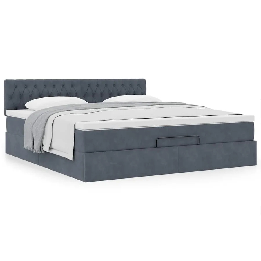 Cadre de lit ottoman avec matelas gris foncé 160x200 cm velours - 4