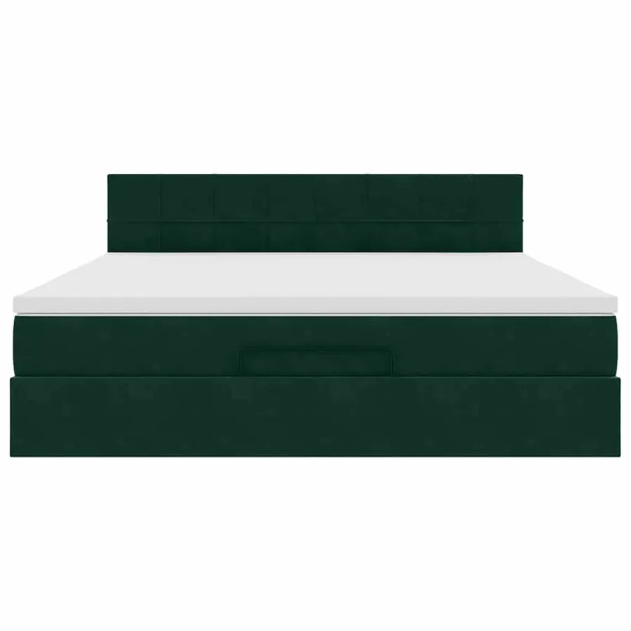 Cadre de lit ottoman avec matelas vert foncé 160x200 cm velours - 6