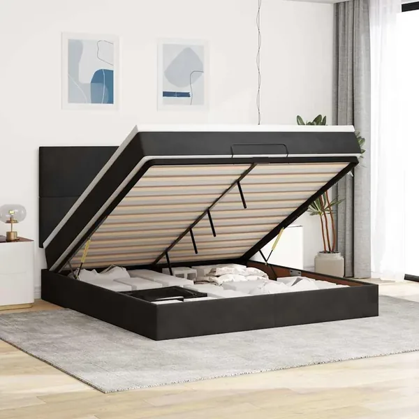 Cadre de lit ottoman avec matelas noir 160x200 cm velours