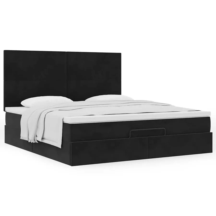 Cadre de lit ottoman avec matelas noir 160x200 cm velours - 4