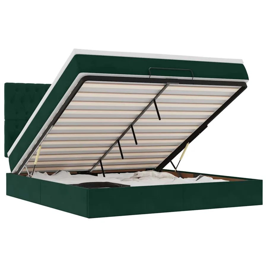 Cadre de lit ottoman avec matelas vert foncé 160x200 cm velours - 2