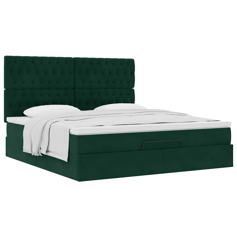 Cadre de lit ottoman avec matelas vert foncé 160x200 cm velours - 5