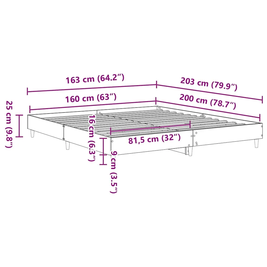 Cadre de lit sans matelas blanc 160x200 cm bois d'ingénierie - 10