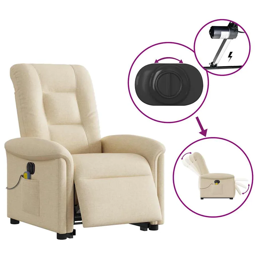 Fauteuil inclinable de massage électrique Crème Tissu - 10