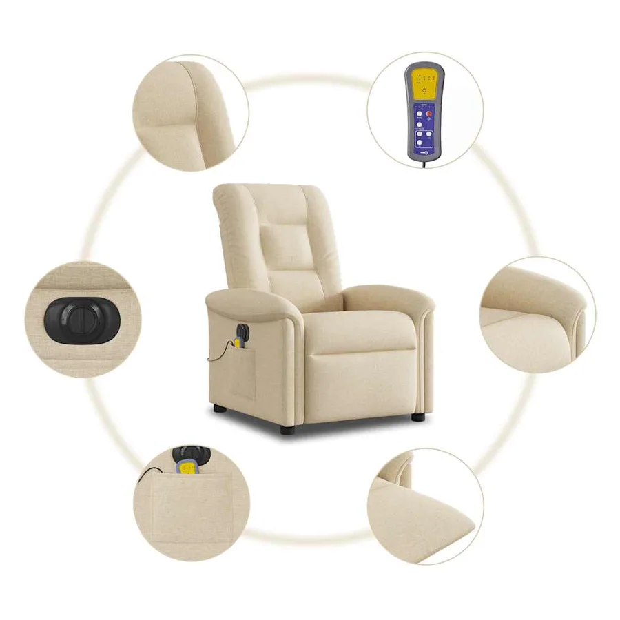 Fauteuil inclinable de massage électrique crème tissu - 10