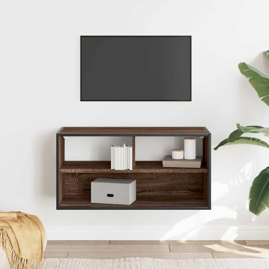 Meuble TV chêne marron 80x31x39,5 cm bois d'ingénierie et métal - 3