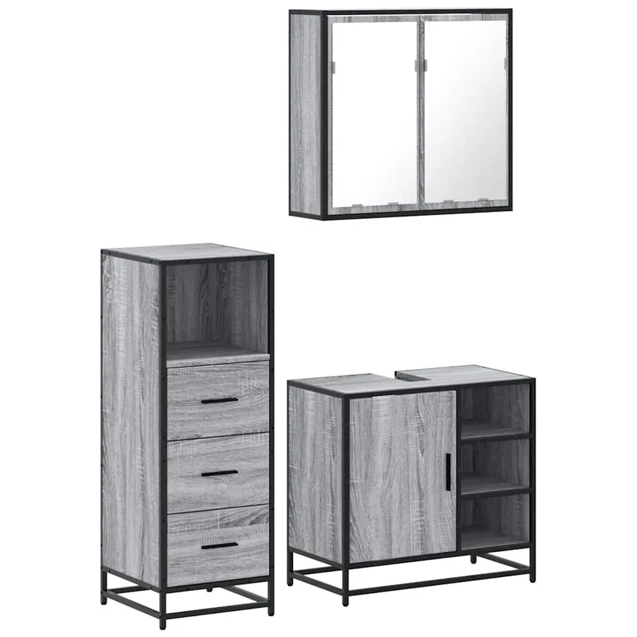 Ensemble de meubles de salle de bain 3 pcs Sonoma gris - 2