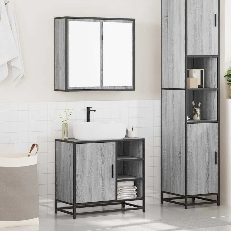 Ensemble de meubles de salle de bain 2 pcs Sonoma gris - 3