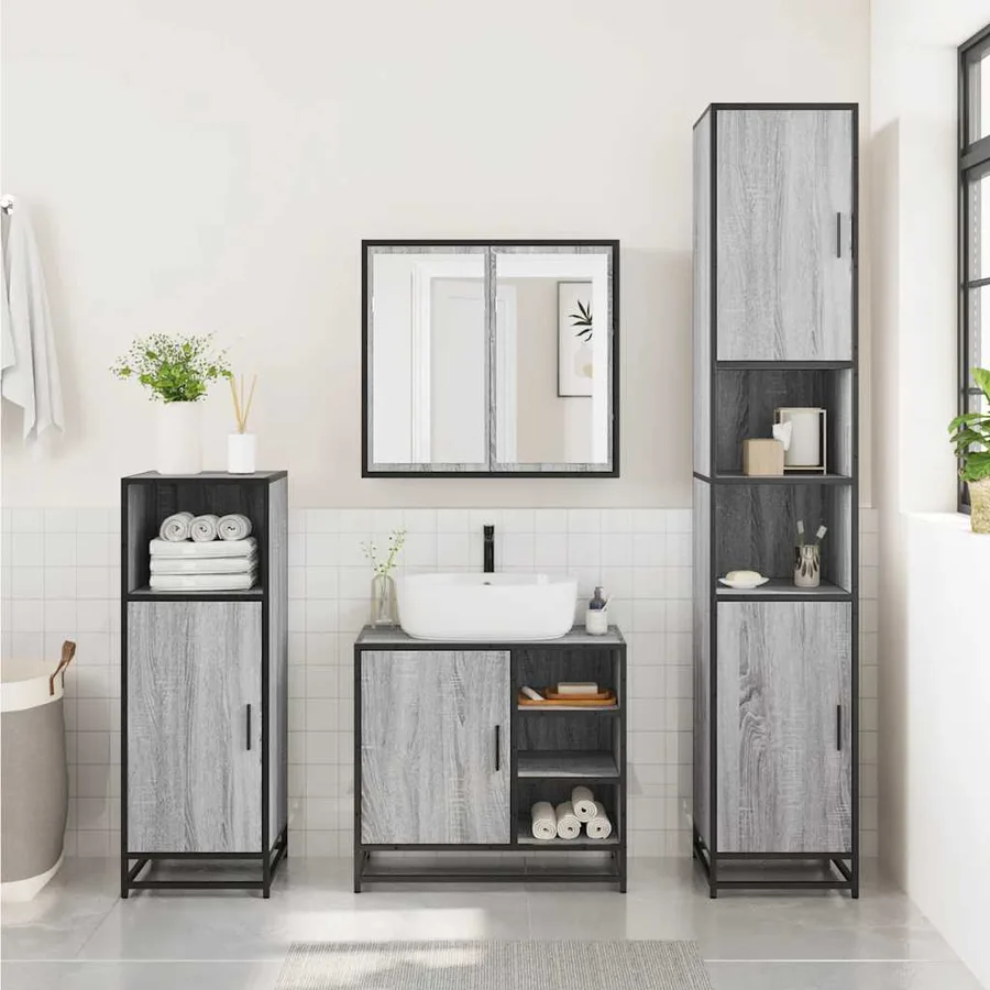Ensemble de meubles de salle de bain 2 pcs Sonoma gris - 4
