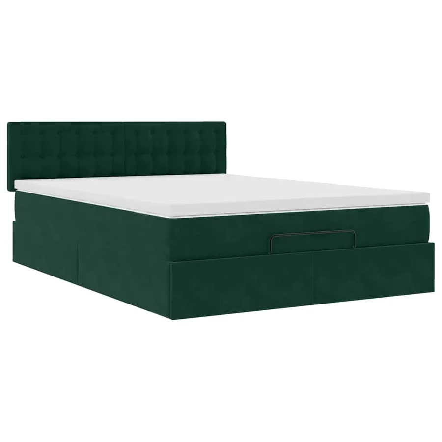 Cadre de lit ottoman avec matelas vert foncé 140x200 cm velours - 6