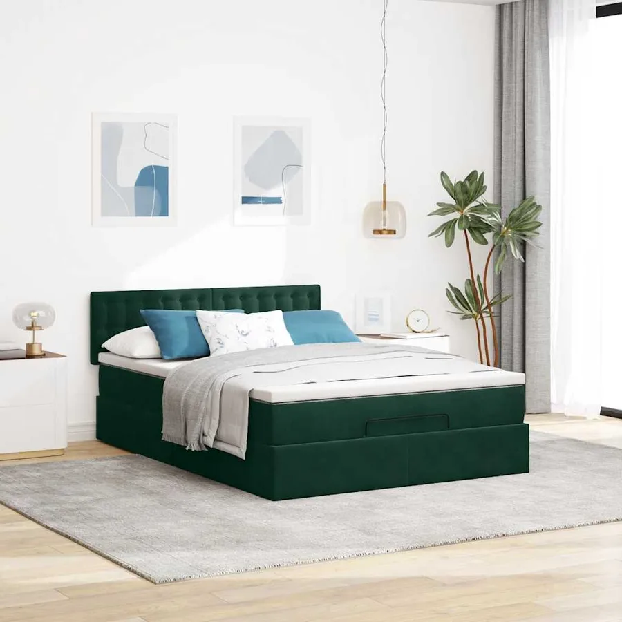 Cadre de lit ottoman avec matelas vert foncé 140x200 cm velours - 7