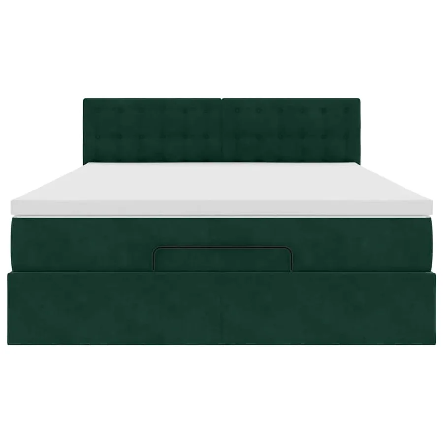 Cadre de lit ottoman avec matelas vert foncé 140x200 cm velours - 9