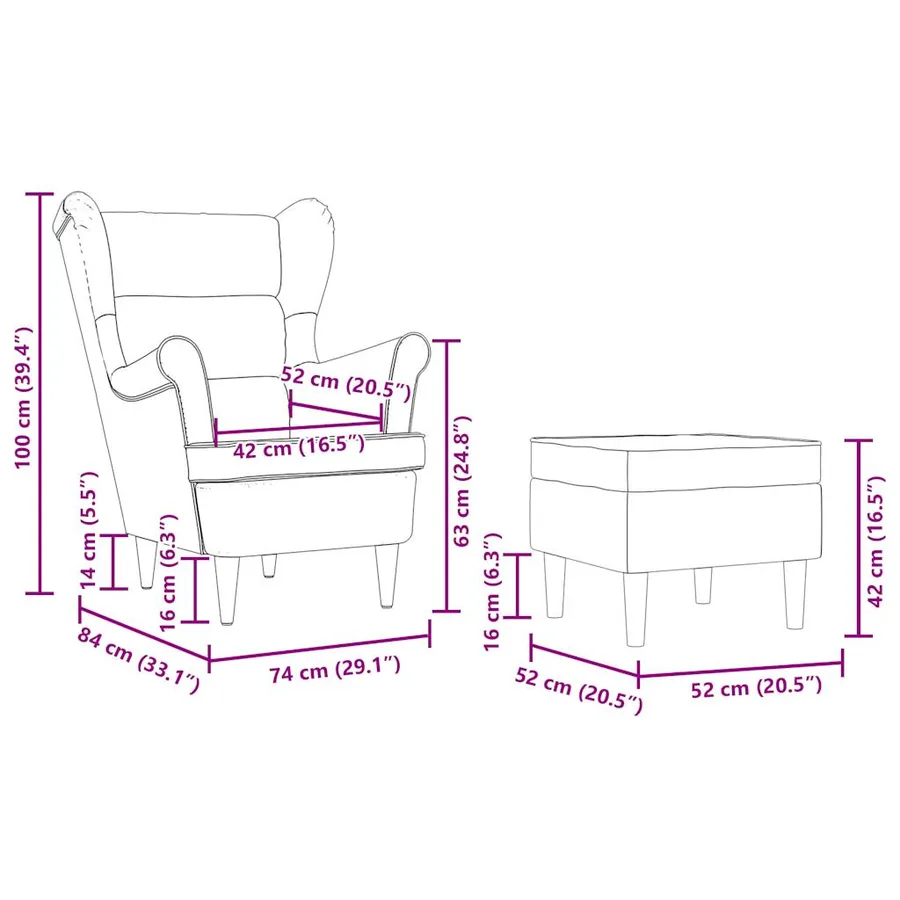 Fauteuil avec repose-pied Noir Tissu - 11