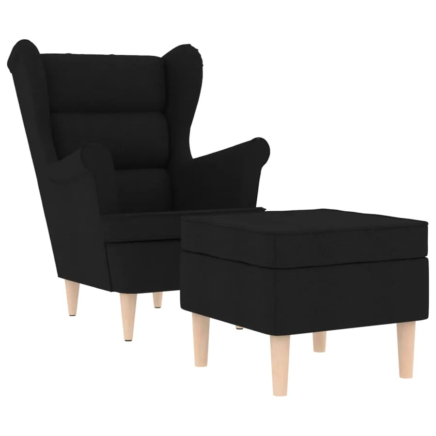 Fauteuil avec repose-pied Noir Tissu - 2