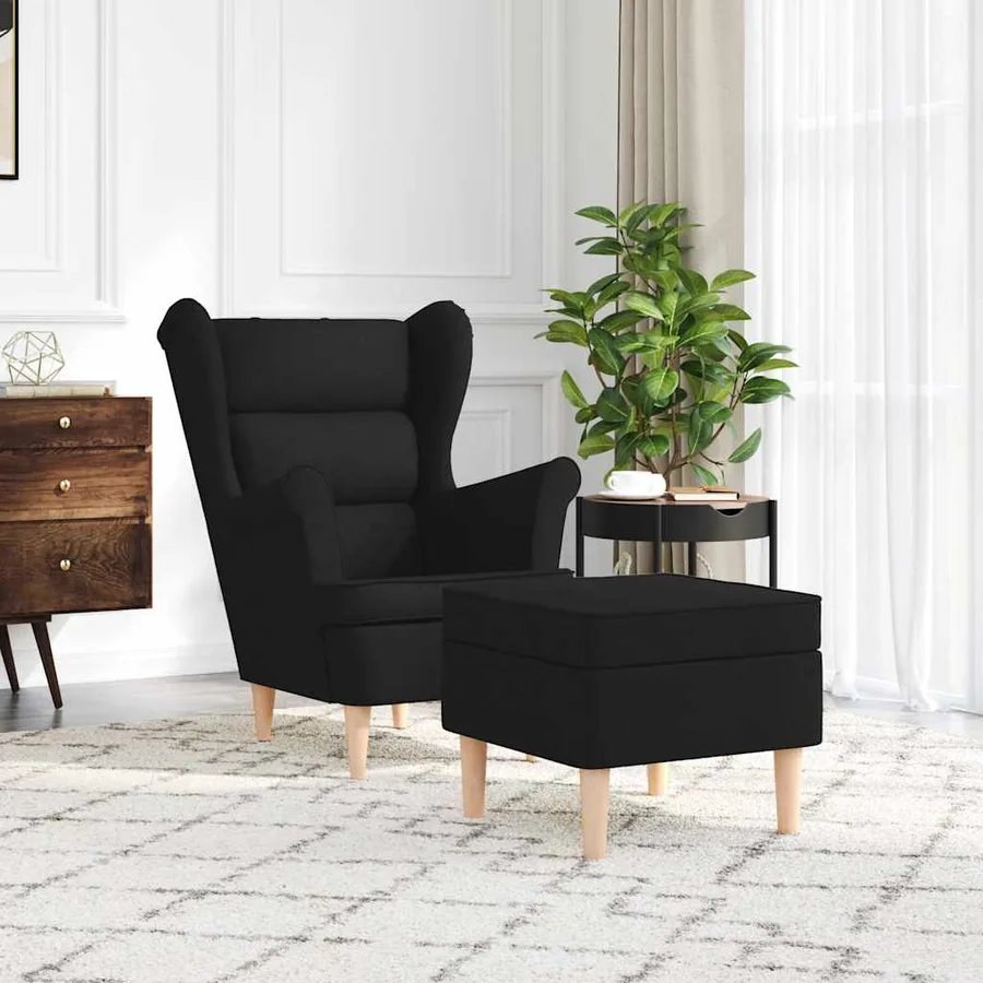 Fauteuil avec repose-pied Noir Tissu - 3