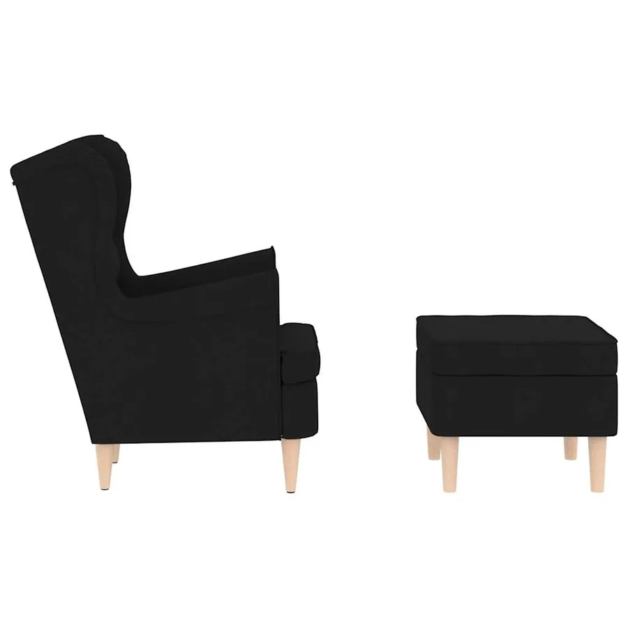 Fauteuil avec repose-pied Noir Tissu - 5