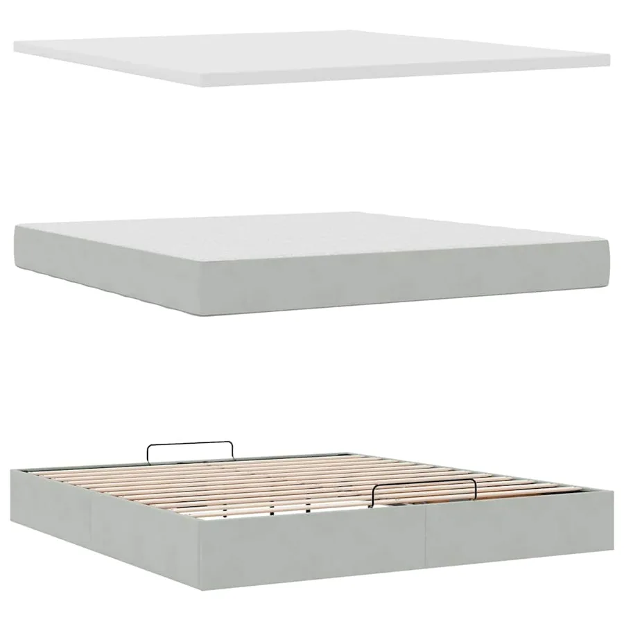 Cadre de lit ottoman et matelas gris clair 160x200cm velours - 10