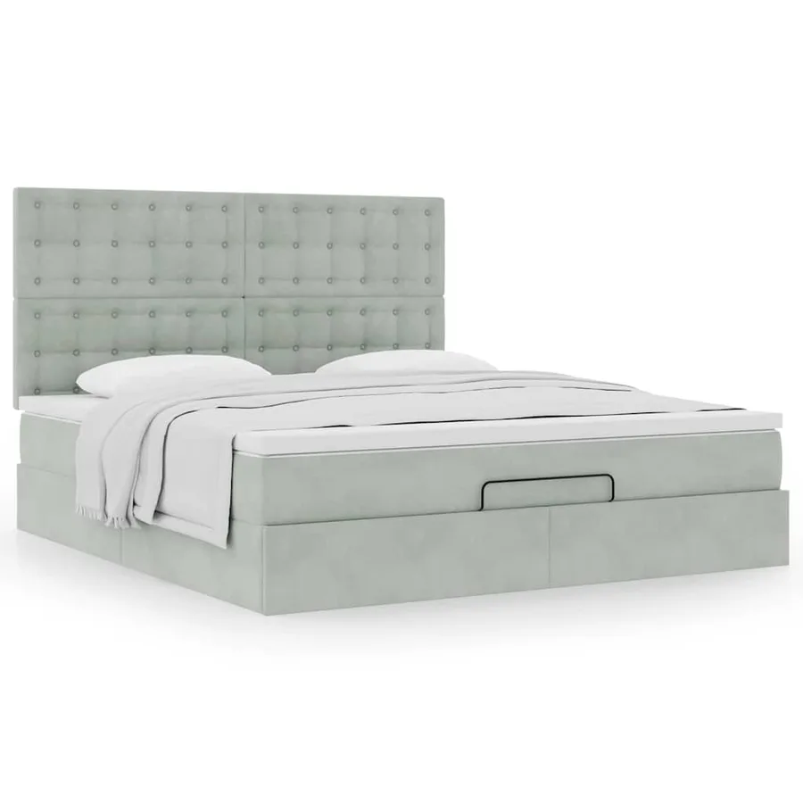 Cadre de lit ottoman et matelas gris clair 160x200cm velours - 4
