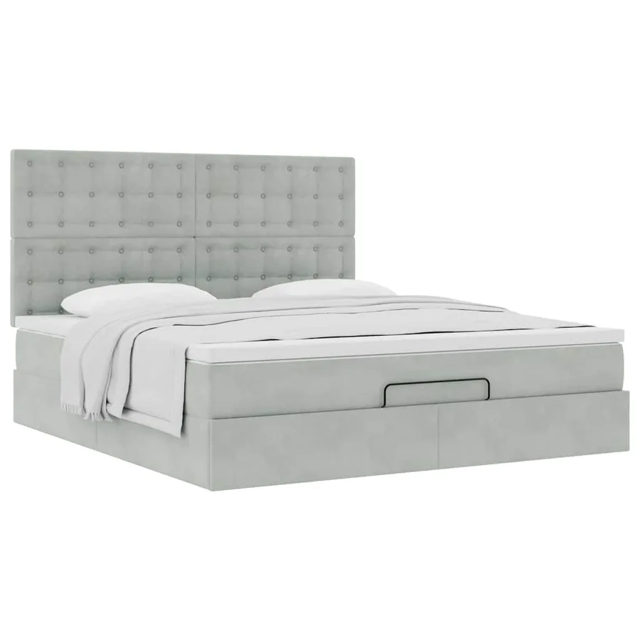 Cadre de lit ottoman et matelas gris clair 160x200cm velours - 5