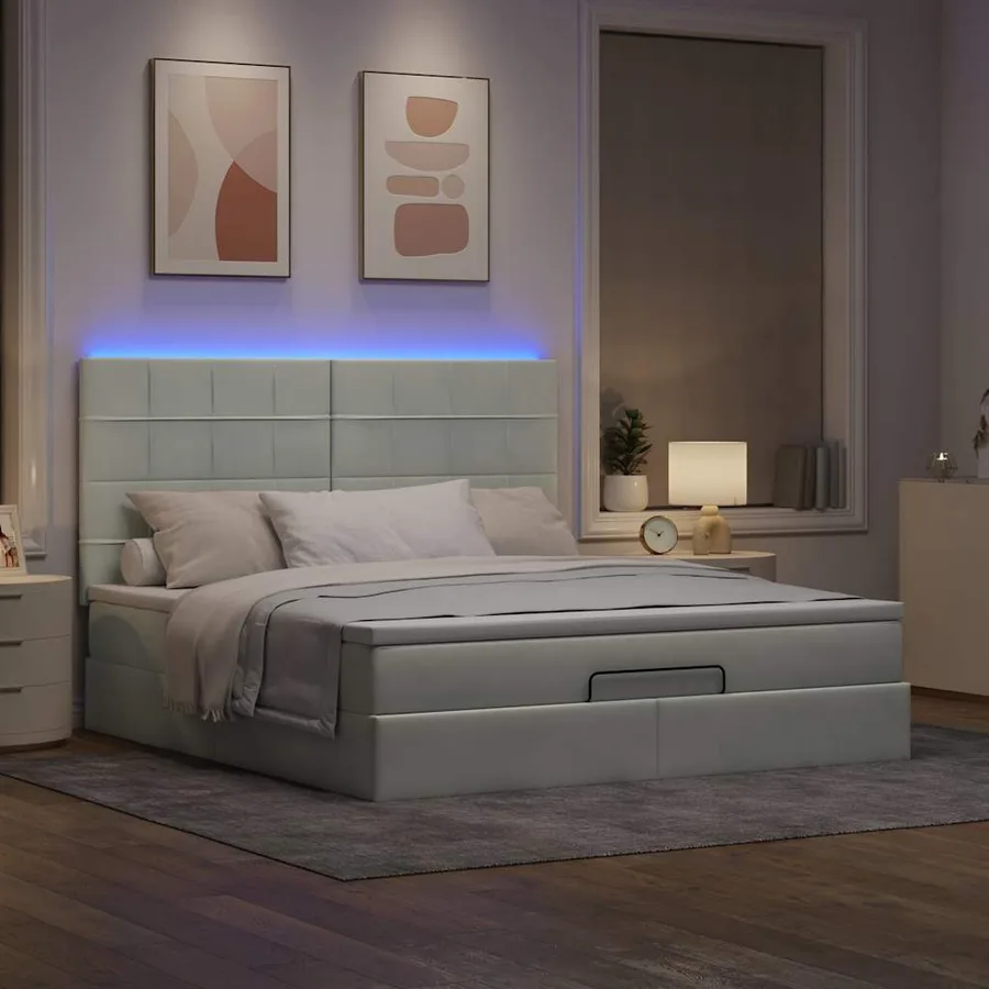 Cadre de lit ottoman et matelas gris clair 160x200cm velours - 3