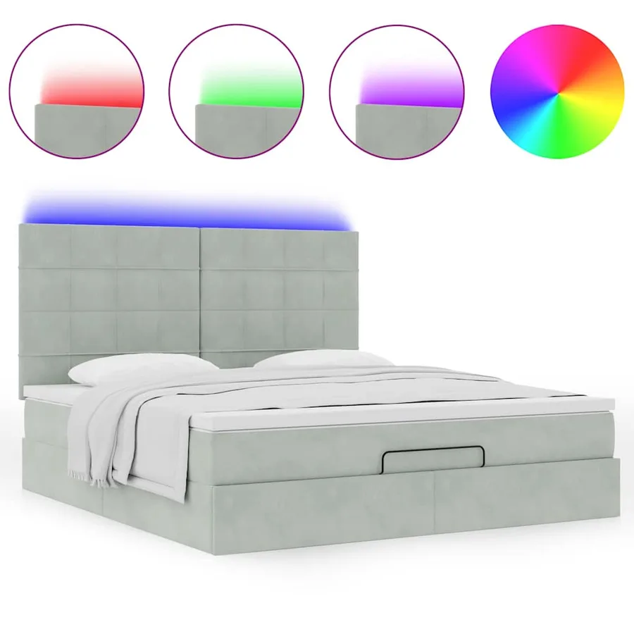 Cadre de lit ottoman et matelas gris clair 160x200cm velours - 5