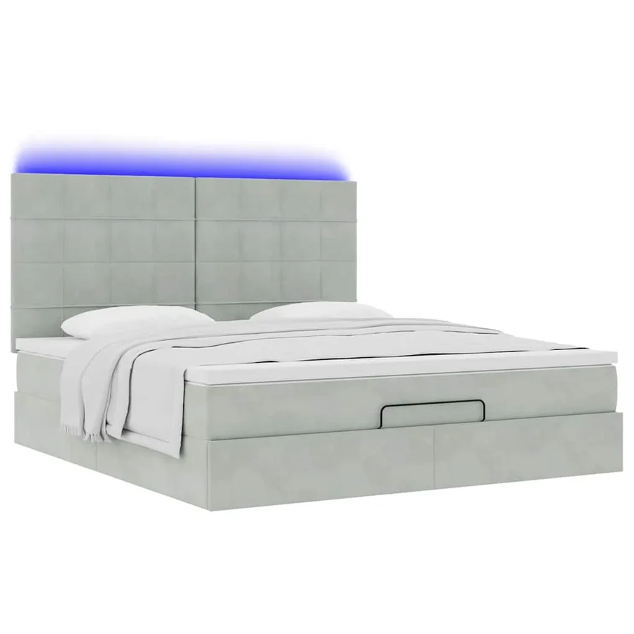 Cadre de lit ottoman et matelas gris clair 160x200cm velours - 6