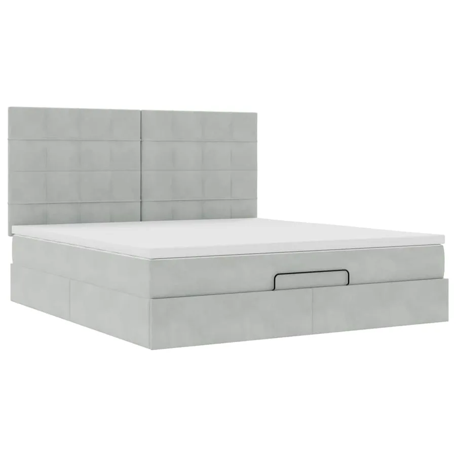 Cadre de lit ottoman et matelas gris clair 160x200cm velours - 7