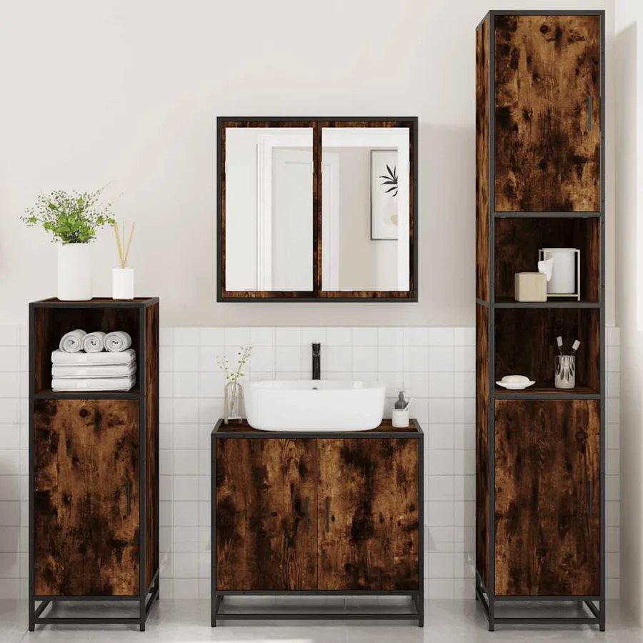 Ensemble meubles salle de bain 4 pcs chêne fumé bois ingénierie - 3
