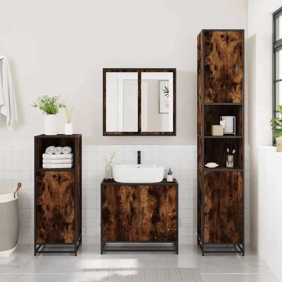 Ensemble meubles salle de bain 4 pcs chêne fumé bois ingénierie - 4