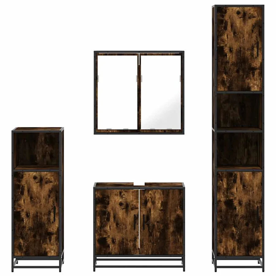 Ensemble meubles salle de bain 4 pcs chêne fumé bois ingénierie - 5