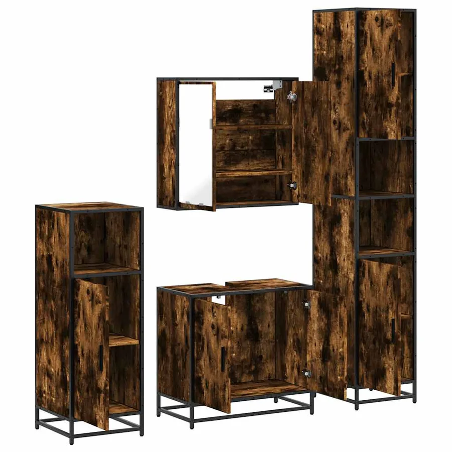 Ensemble meubles salle de bain 4 pcs chêne fumé bois ingénierie - 6