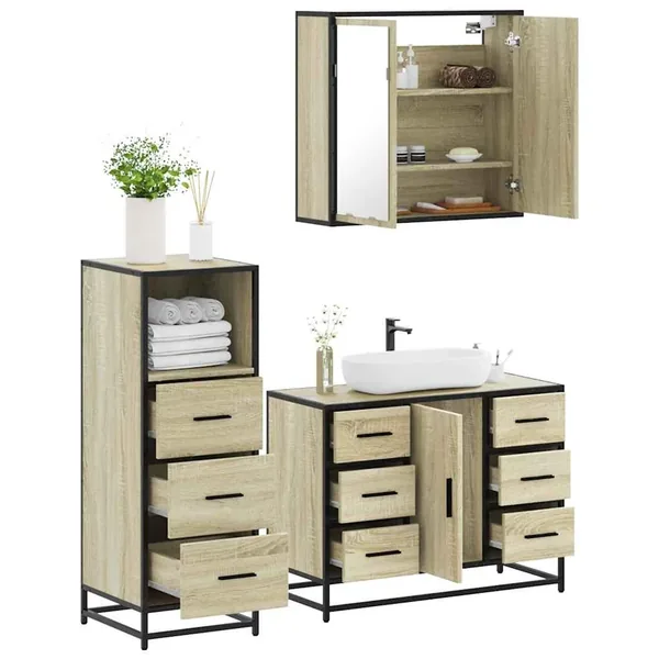 Ensemble de meubles de salle de bain 3 pcs chêne sonoma