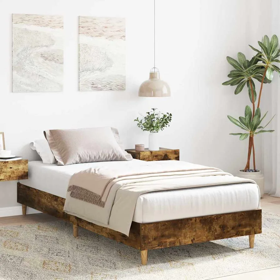 Cadre de lit sans matelas chêne fumé 90x200cm bois d'ingénierie - 3