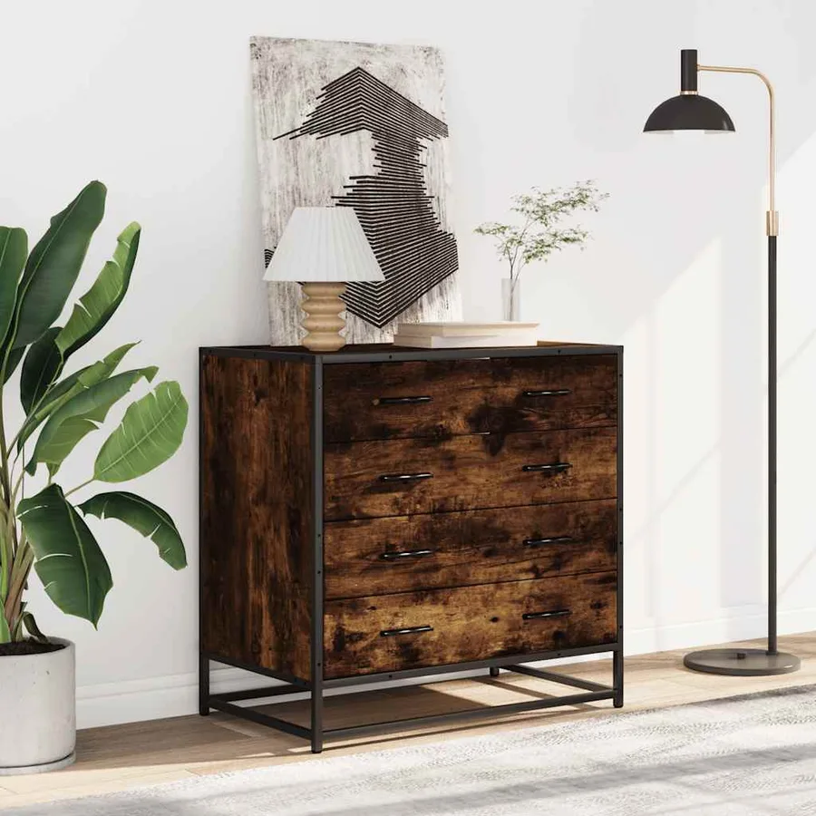 Commode chêne fumé 70x41x70 cm bois d'ingénierie - 3