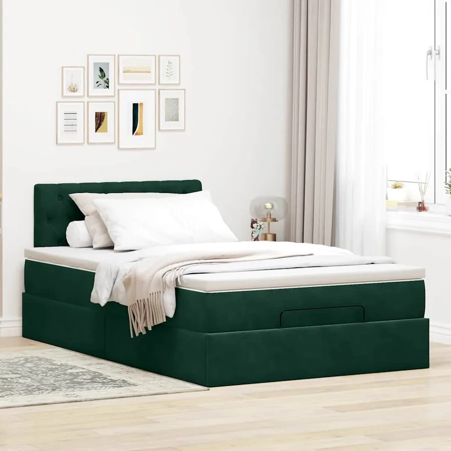 Cadre de lit ottoman avec matelas vert foncé 120x200 cm velours - 3
