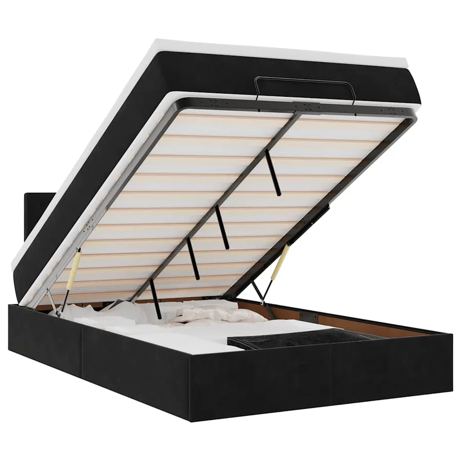 Cadre de lit ottoman avec matelas noir 120x200 cm velours - 2