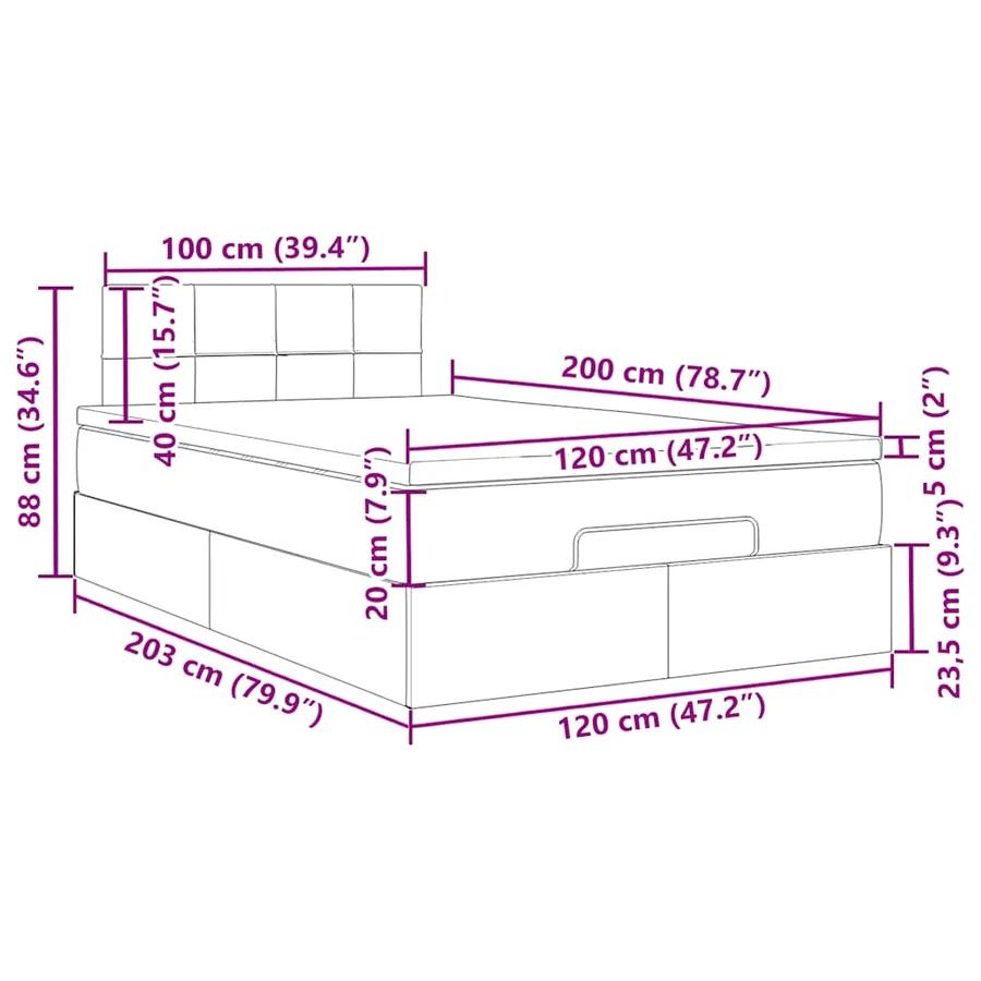Cadre de lit ottoman avec matelas noir 120x200 cm velours - 15