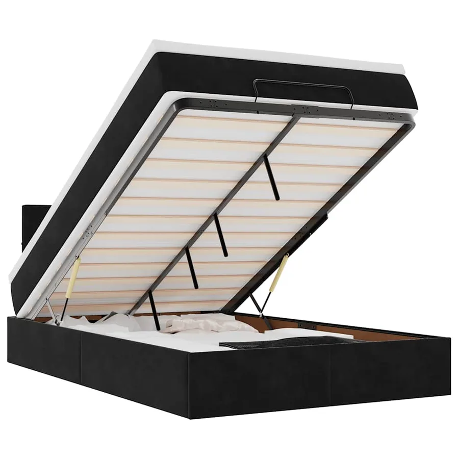Cadre de lit ottoman avec matelas noir 120x200 cm velours - 2