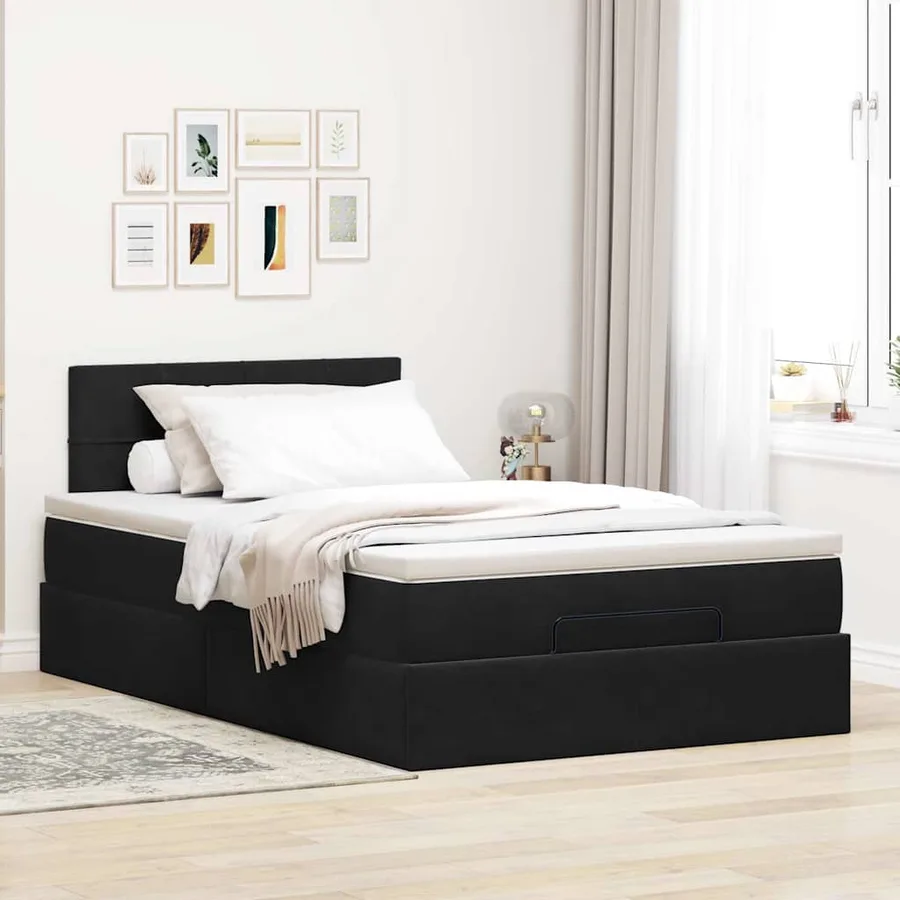 Cadre de lit ottoman avec matelas noir 120x200 cm velours - 4