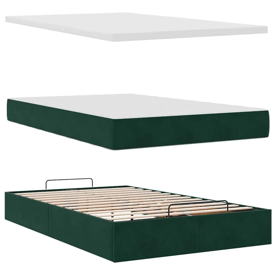 Cadre de lit ottoman avec matelas vert foncé 120x200 cm velours - 11