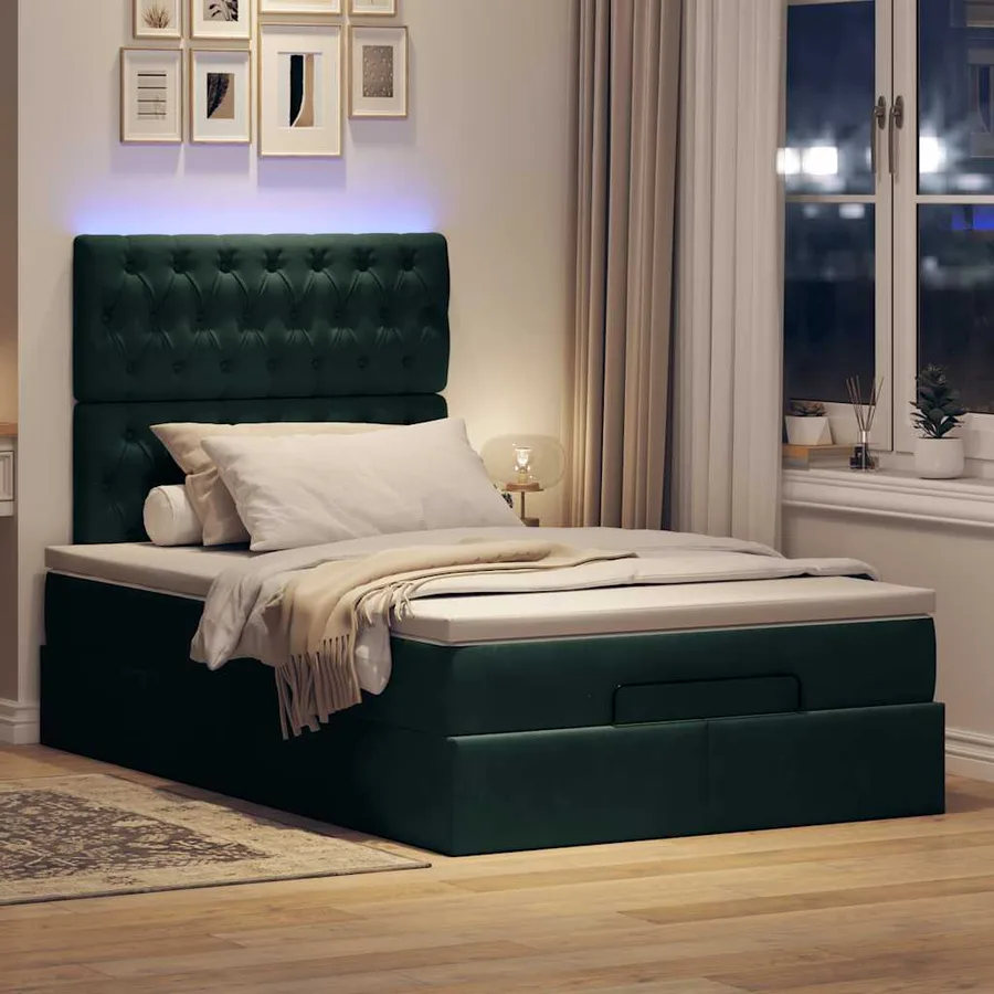 Cadre de lit ottoman avec matelas vert foncé 120x200 cm velours - 3